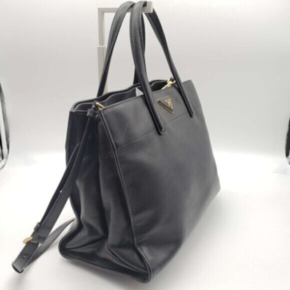 Prada Saffiano Triple Pocket Nero Black Shoulder Bag - Picture 4 of 16